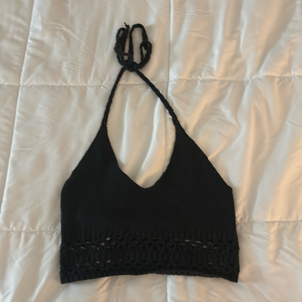 L.A. Hearts Black Halter Crochet Crop Top